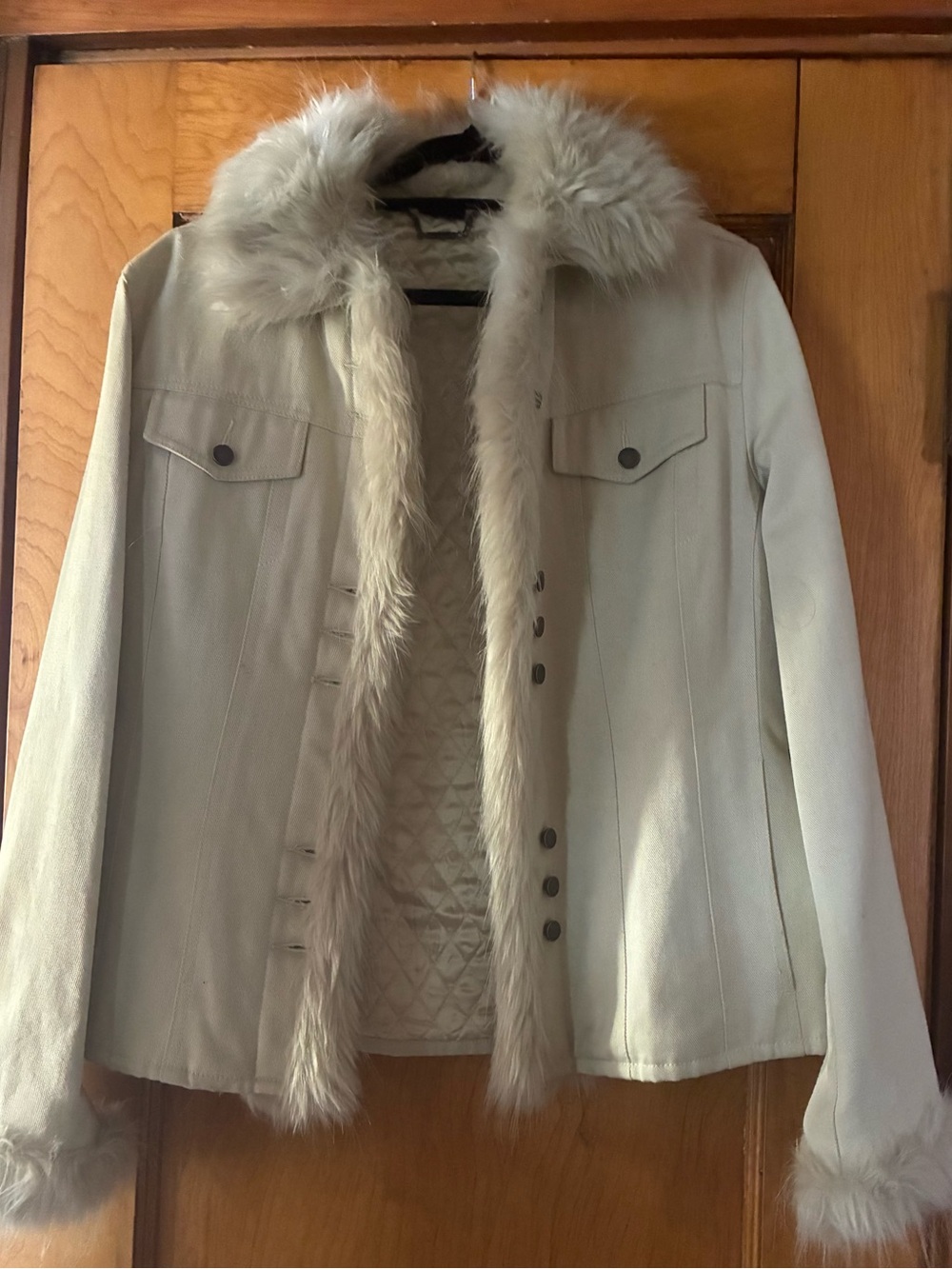 MNG Women’s Cream Faux Fur Trim Jacket
